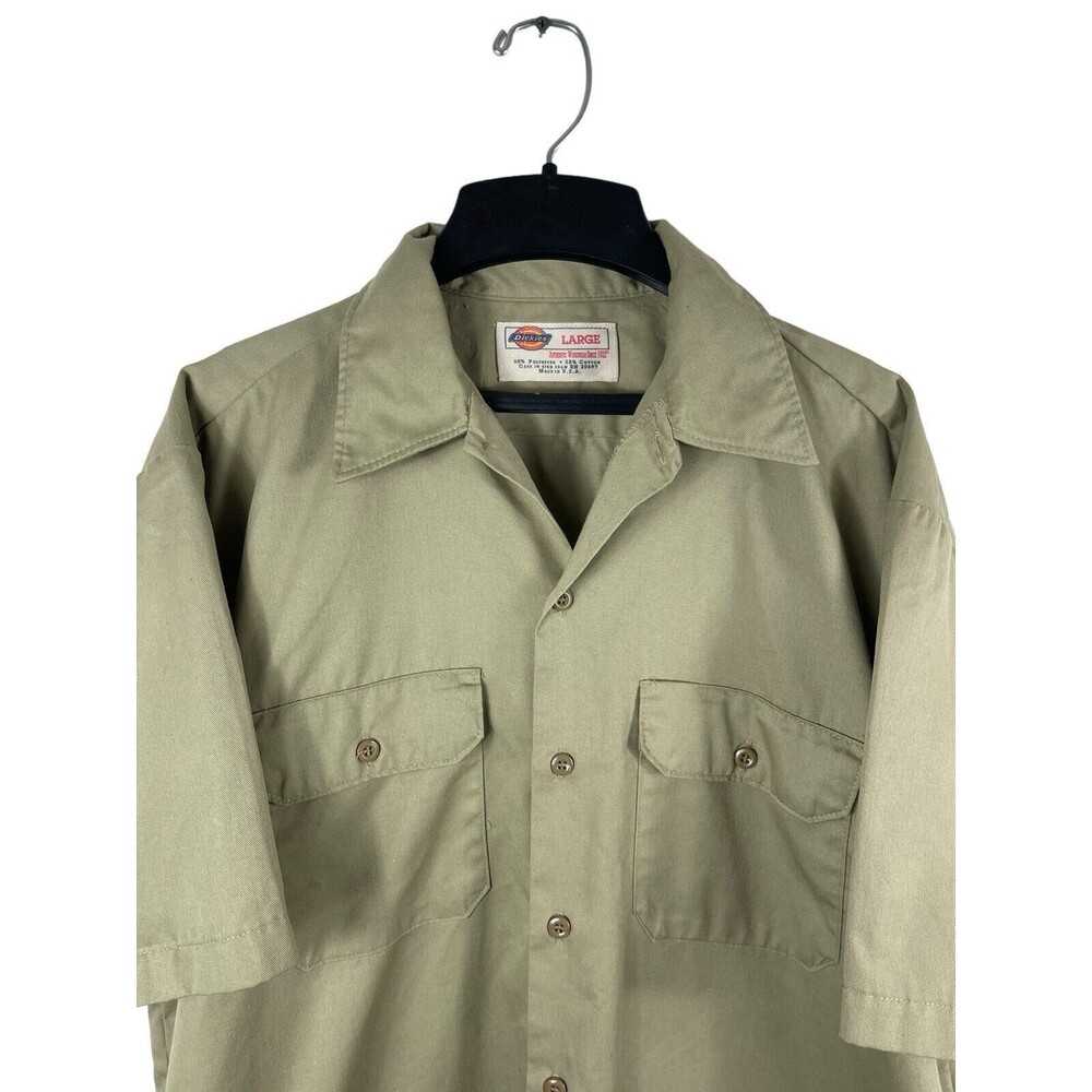 Dickies Tan Button Up Short Sleeve Twill Work Safari Look Made In USA Top L - Picture 5 of 10